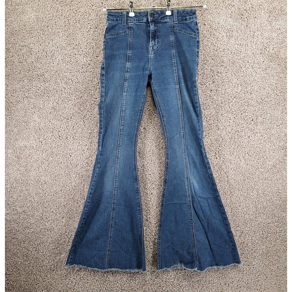 Rock &‎ Roll Bargain Button Bell Jeans Women's 27x34 (Fits 27x32) Med Wash Boho